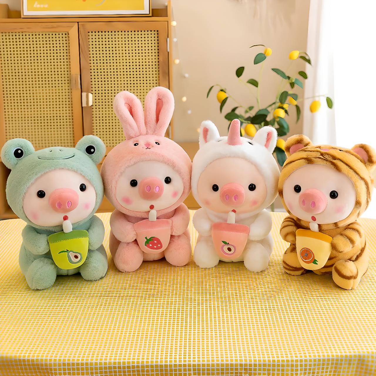 Peluche Cochon Bubble Tea Kawaii