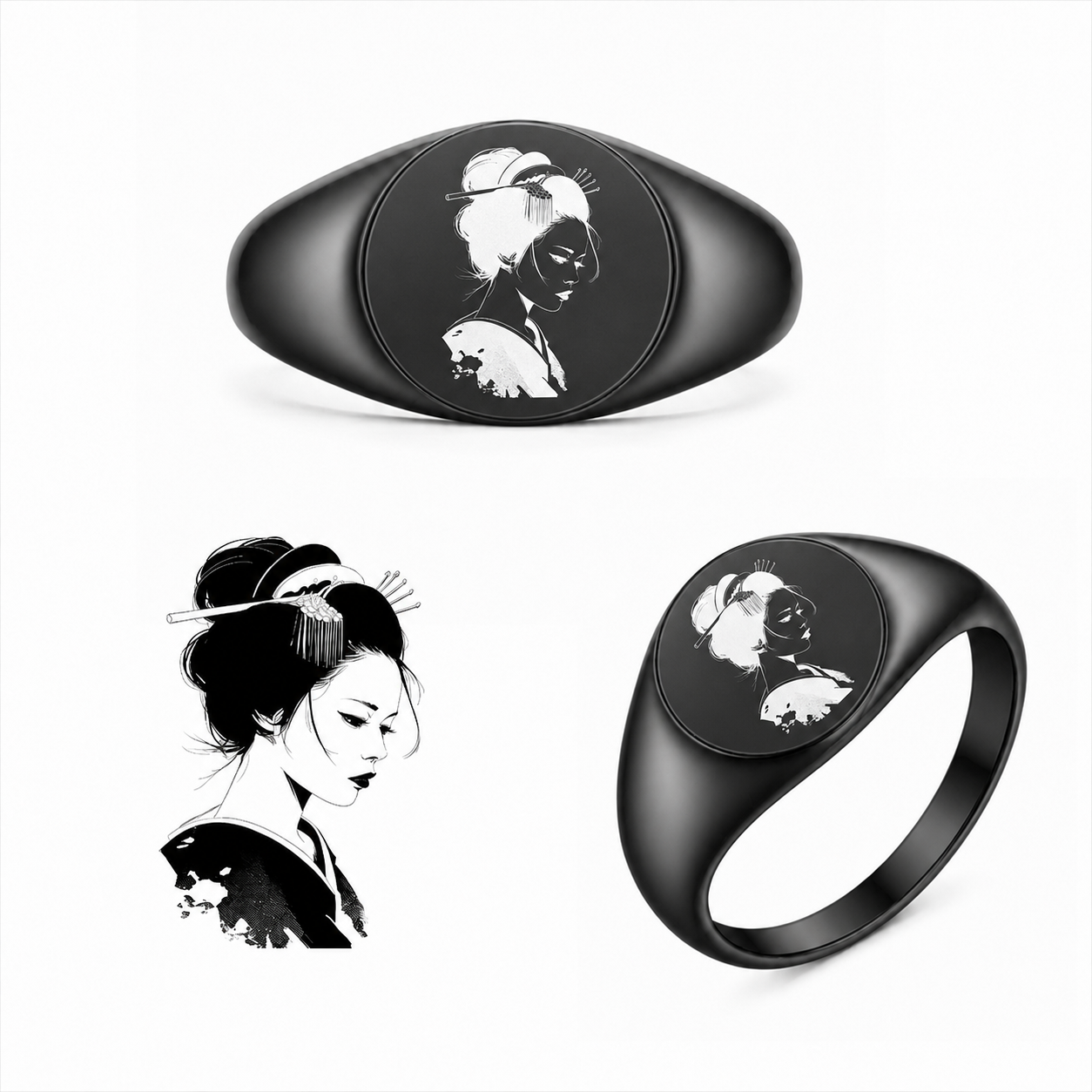Gravierter Japan-Ring Geisha