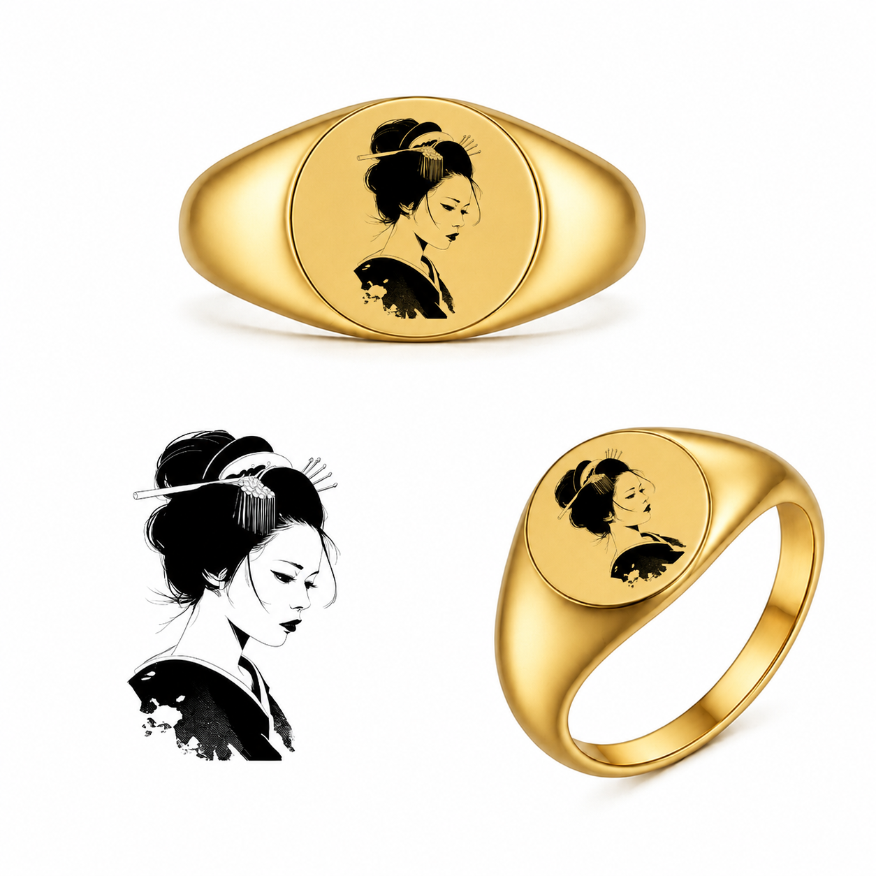 Gravierter Japan-Ring Geisha