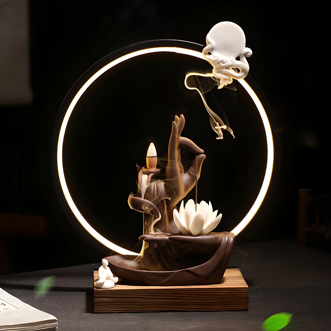 Illuminated Lotus Incense Statue