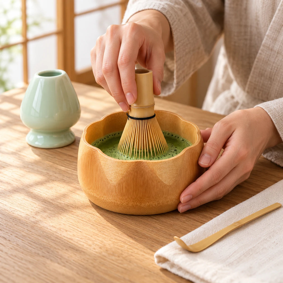 Japanisches Matcha-Set Wakaba – 4 Teile aus Bambus